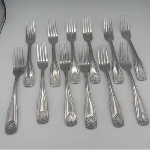 Set Of 12 WALCO 15 Fanfare Shell Dinner Forks 7-3/4" Stainless Flatware